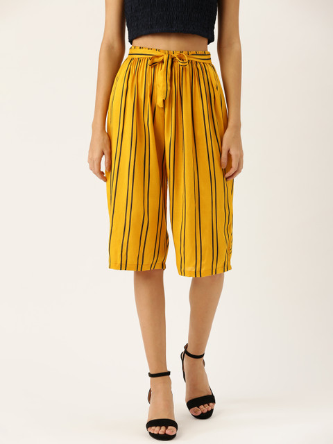 

Vastraa Fusion Women Mustard Yellow & Black Regular Fit Striped Culottes