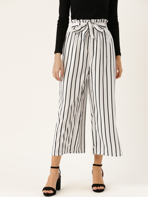 

Vastraa Fusion Women White & Black Striped Cropped Regular Trousers