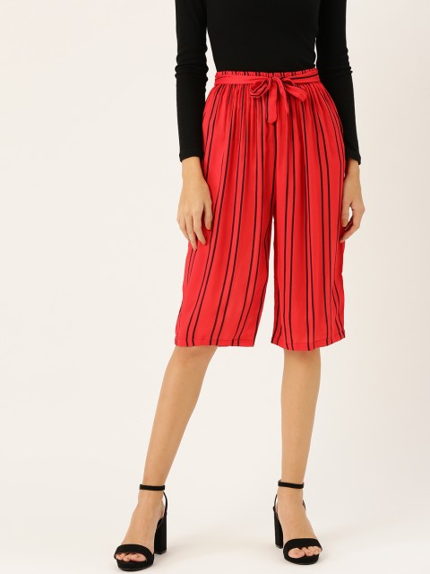 

Vastraa Fusion Women Red & Black Straight Fit Striped Knee-Length Cullotes