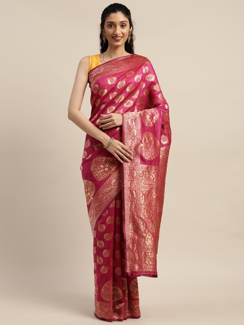 

PURVAJA Pink & Golden Art Silk Woven Design Banarasi Saree