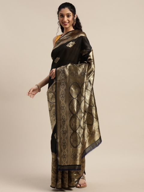 

PURVAJA Black & Gold-Toned Art Silk Woven Design Banarasi Saree
