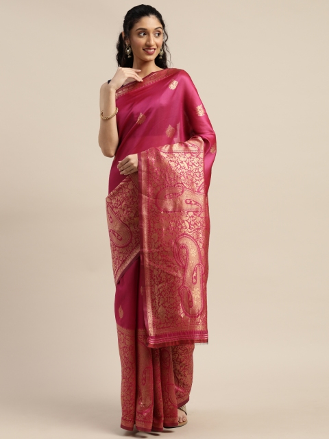 

PURVAJA Fuchsia Pink & Gold-Toned Art Silk Woven Design Banarasi Saree