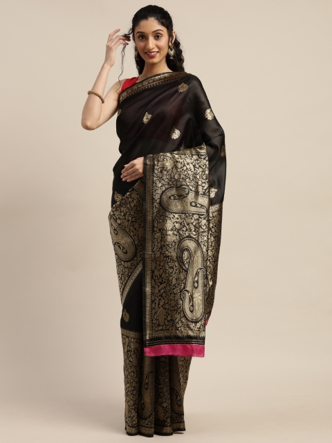 

PURVAJA Black & Gold-Toned Art Silk Woven Design Banarasi Saree