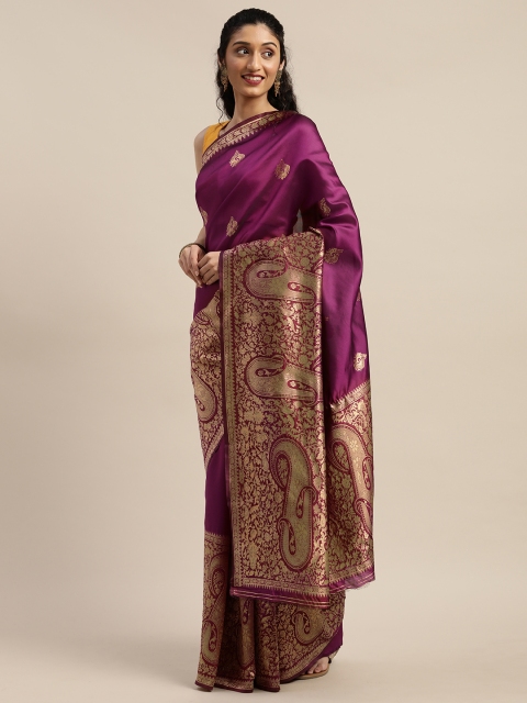 

PURVAJA Magenta Pink & Golden Art Silk Woven Design Banarasi Saree