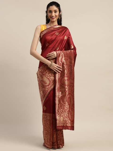 

PURVAJA Maroon & Gold-Toned Art Silk Woven Design Banarasi Saree