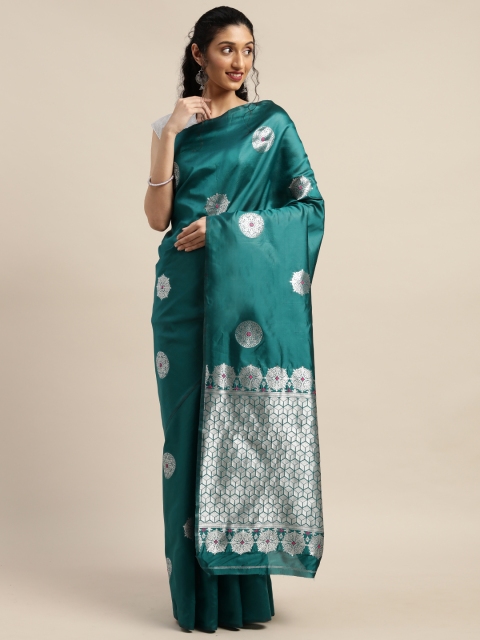 

PURVAJA Green & Gold-Toned Art Silk Woven Design Banarasi Saree