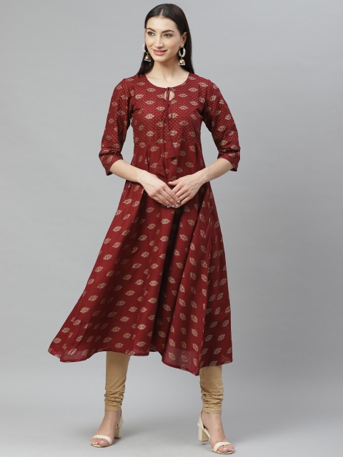 

Myshka Women Maroon & Golden Printed Anarkali Kurta