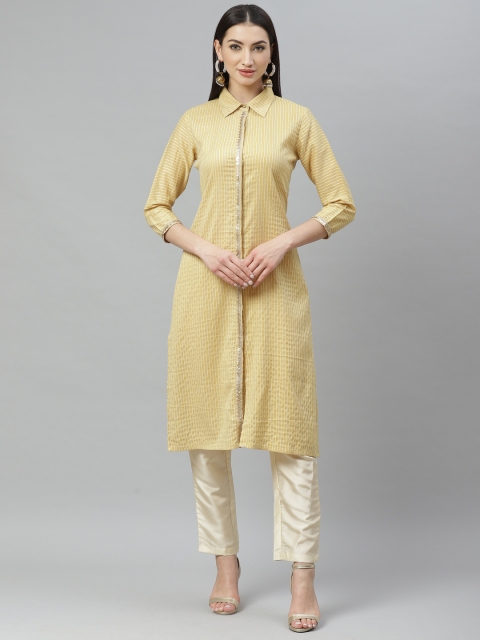 

Myshka Women Beige & Off-White Striped Straight Kurta