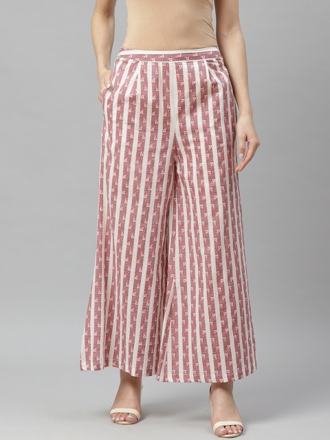 

Myshka Women Pink & Off-White Wide Leg Striped Palazzo