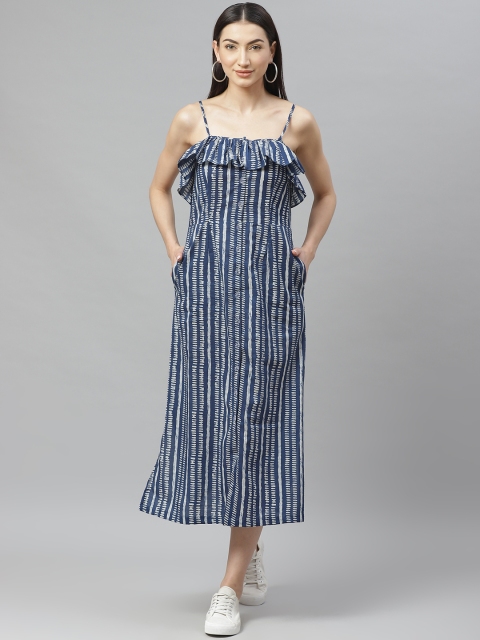 

Myshka Women Blue Printed A-Line Dress