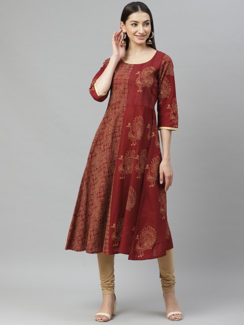 

Myshka Women Maroon & Golden Printed Anarkali Kurta