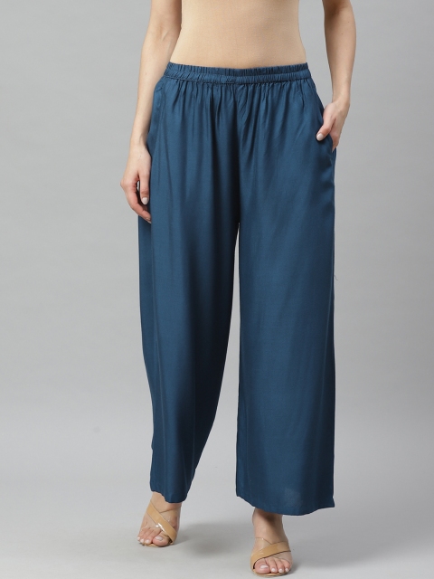 

Myshka Women Navy Blue Wide Leg Solid Palazzos