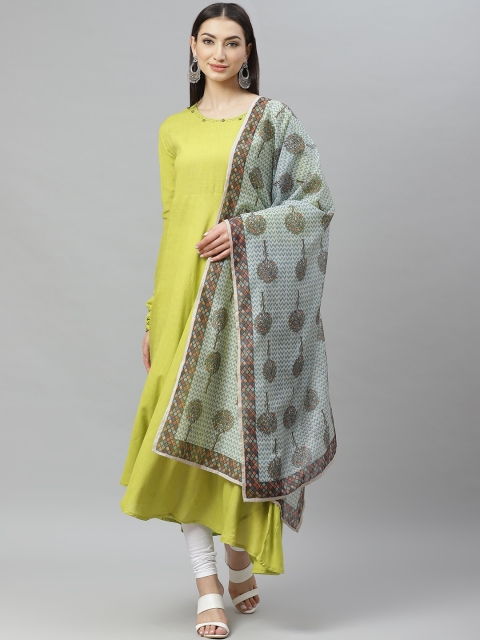 

Myshka Women Green Solid A-Line Asymmetric Kurta With Dupatta