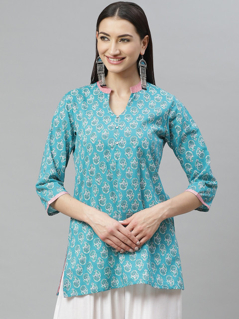

Myshka Women Blue Printed Straight Kurti