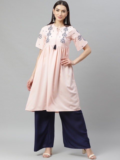 

Myshka Women Pink Yoke Design A-Line Kurta