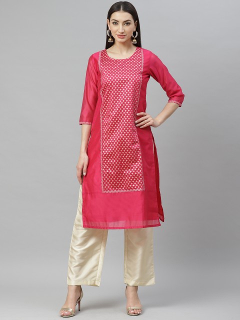 

Myshka Women Coral & Cream-Coloured Floral Printed Kurta with Palazzos