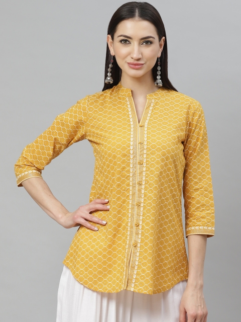 

Myshka Women's Mustard & Off-White Printed Tunic