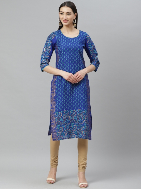 

Myshka Women Blue & Green Printed Straight Kurta