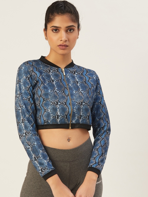 

onesport Women Blue & White Animal Printed Lightweight Crop Sporty Jacket