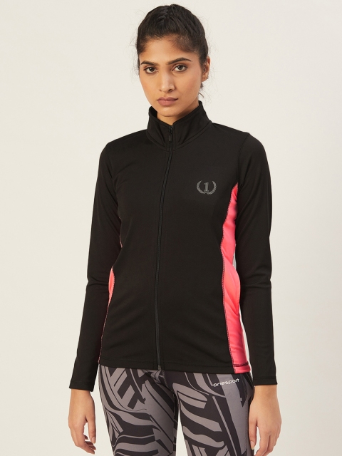 

onesport Women Black & Pink Solid Slim Fit Lightweight Training Sporty Jacket