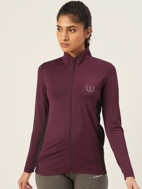 

onesport Women Burgundy Solid Slim Fit Lightweight Training Sporty Jacket