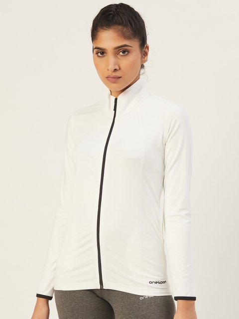 

onesport Women White Solid Slim Fit Lightweight Training Sporty Jacket
