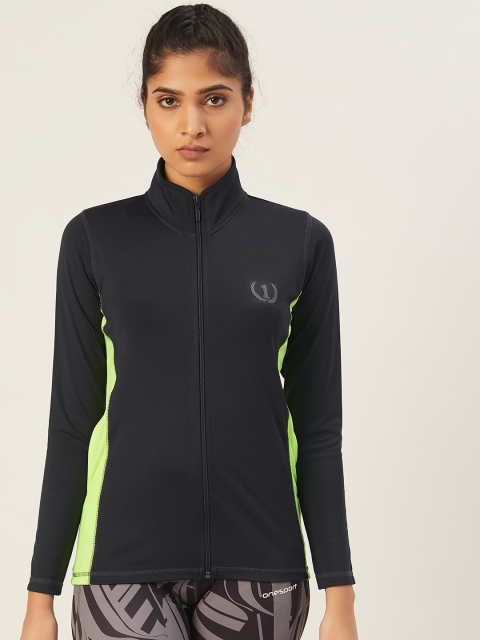 

onesport Women Navy Blue Solid Slim Fit Lightweight Training Sporty Jacket