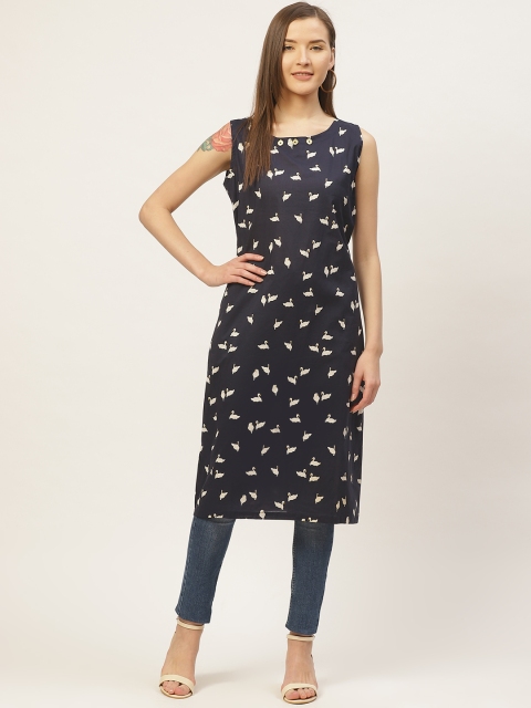 

VERONIQUE Women Navy Blue & White Swan Print Tunic