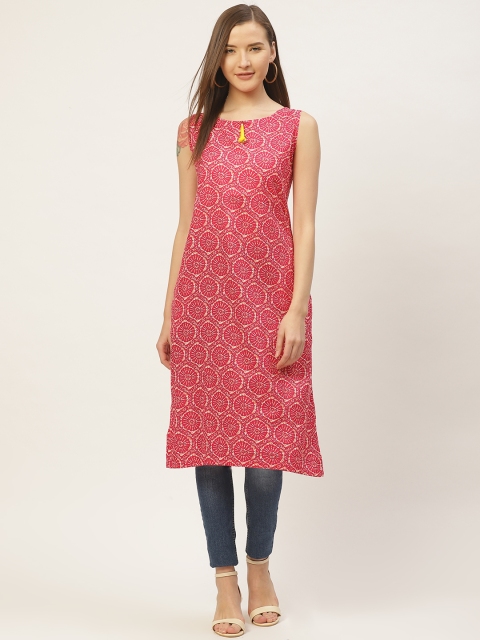 

VERONIQUE Women's Pink & White Ethnic Print Tunic