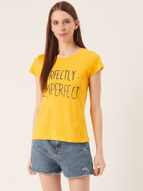 

VERONIQUE Women Yellow & Black Printed Round Neck T-shirt