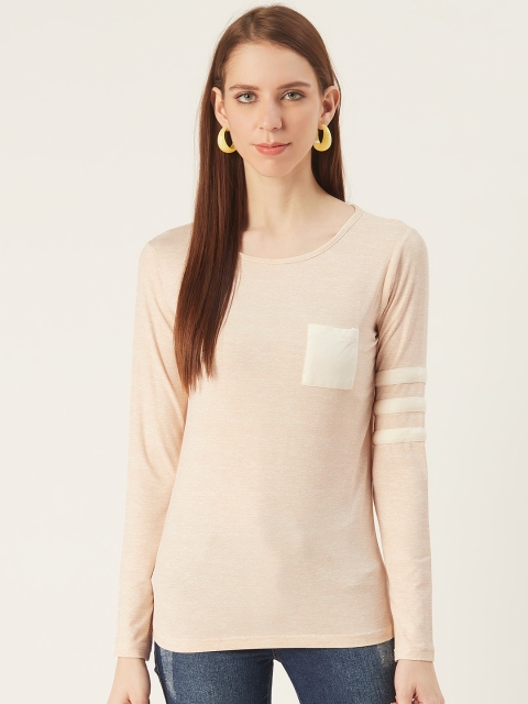 

VERONIQUE Women Cream-Coloured Solid Round Neck T-shirt