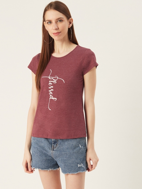 

VERONIQUE Women Maroon Printed Round Neck T-shirt
