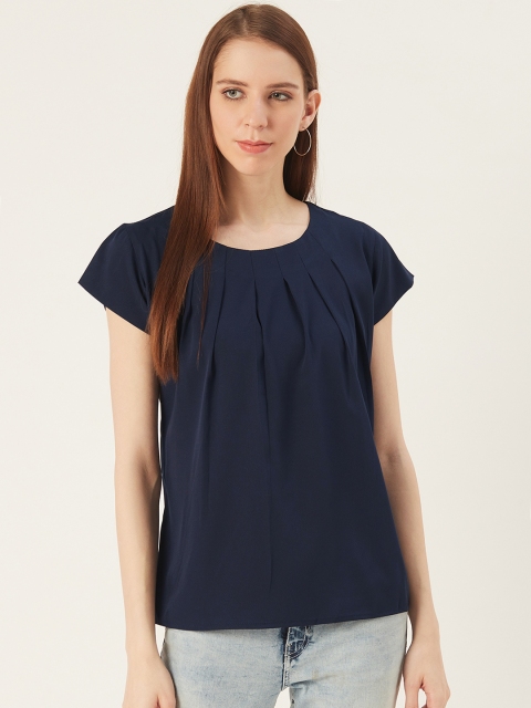 

VERONIQUE Women Navy Blue Solid Pleated Top