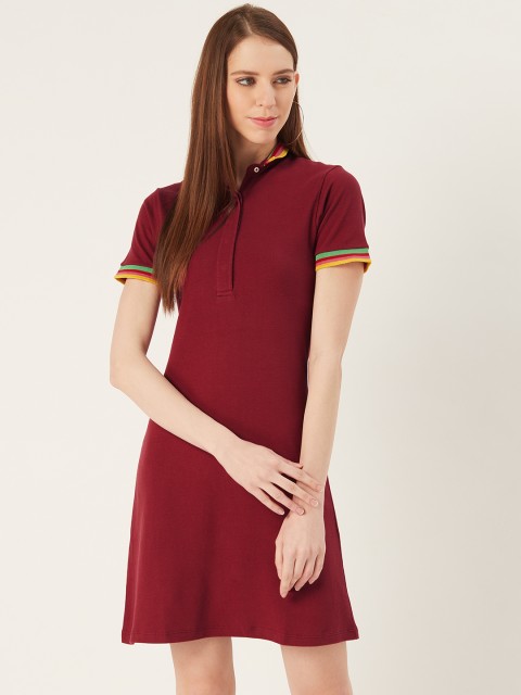 

VERONIQUE Women Maroon Solid T-shirt Dress