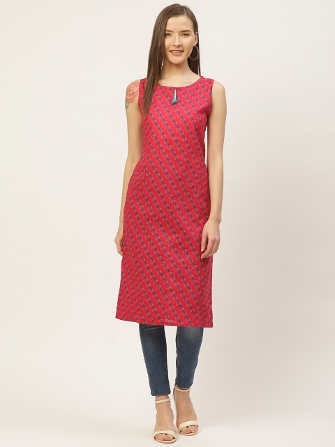 

VERONIQUE Women's Pink & Blue Ethnic Motifs Print Tunic