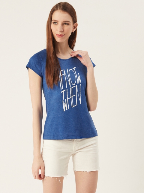 

VERONIQUE Women Blue & White Printed Round Neck T-shirt