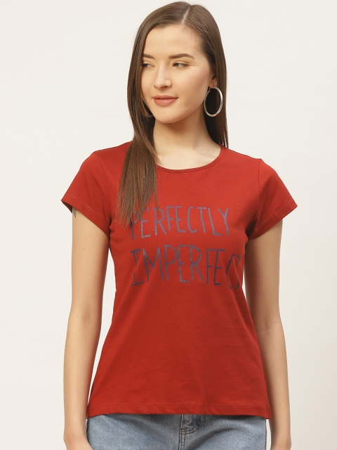 

VERONIQUE Women Maroon Typography Printed T-shirt