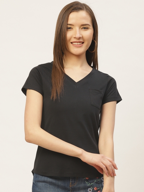 

VERONIQUE Women Black Solid V-Neck T-shirt