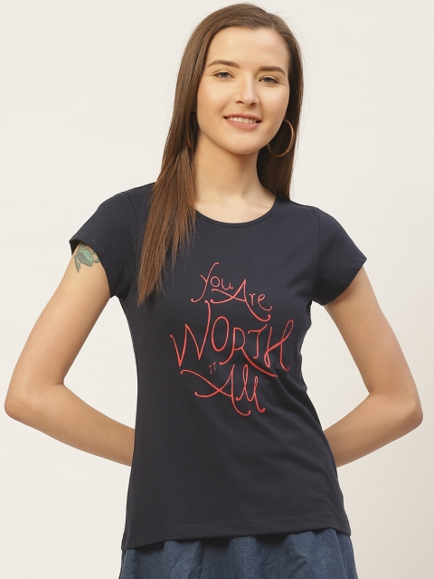

VERONIQUE Women Navy Blue & Red Printed Round Neck T-shirt
