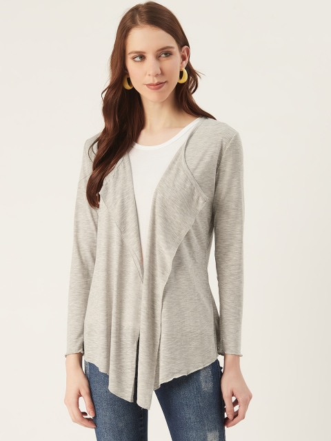 

VERONIQUE Women Grey Melange Solid Open Front Shrug