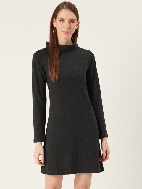 

VERONIQUE Women Charcoal Grey Solid A-Line Dress