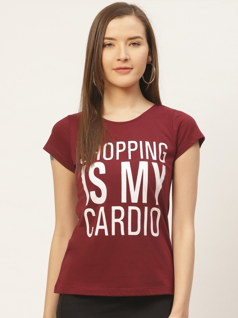 

VERONIQUE Women Maroon & White Printed Round Neck T-shirt