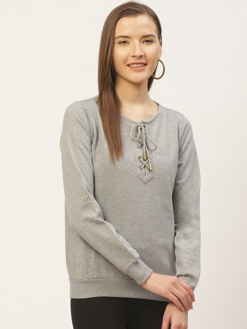 

VERONIQUE Women Grey Melange Solid Sweatshirt