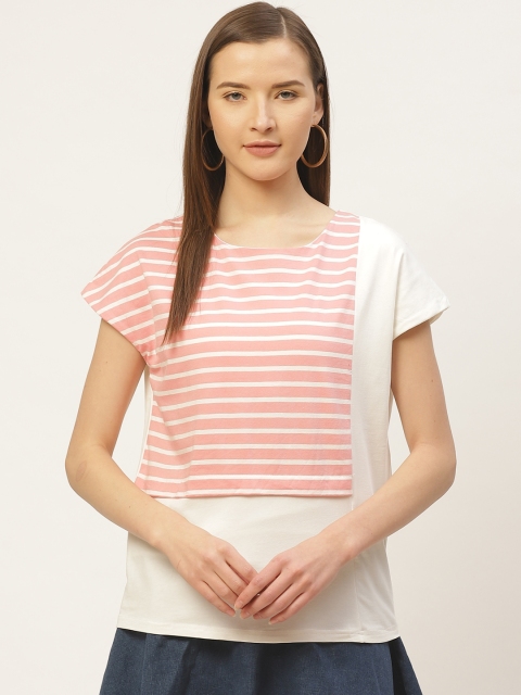 

VERONIQUE Women Off-White & Pink Striped Top
