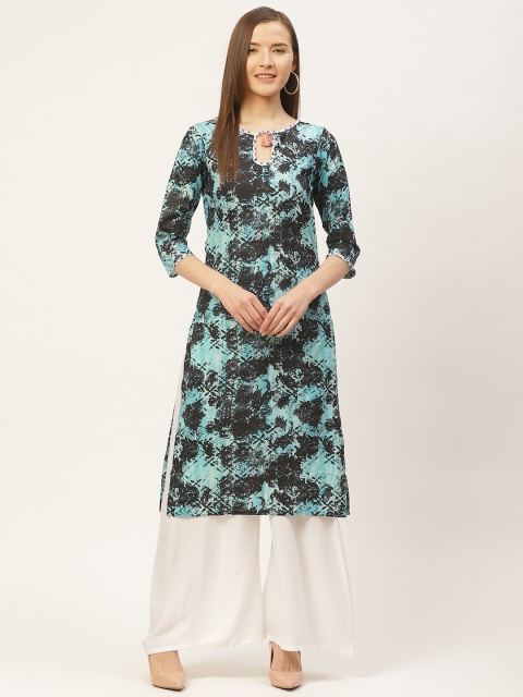 

VERONIQUE Women Turquoise Blue & Black Printed Straight Kurta