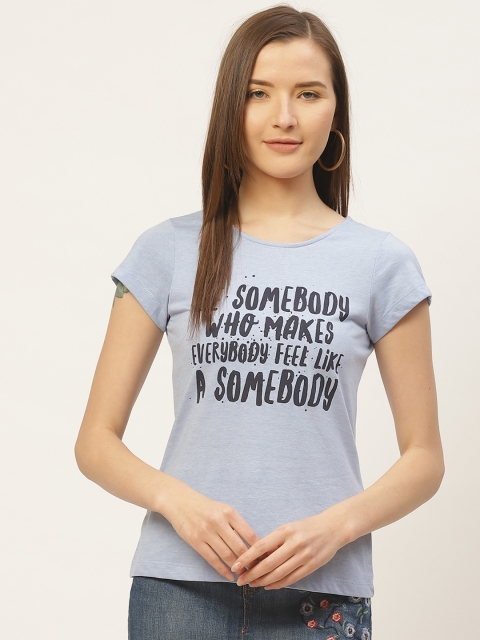 

VERONIQUE Women Blue Printed Round Neck T-shirt