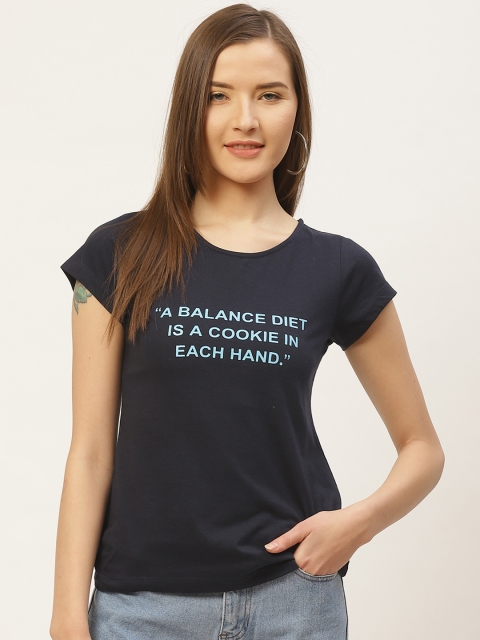 

VERONIQUE Women Navy Blue Printed Round Neck T-shirt