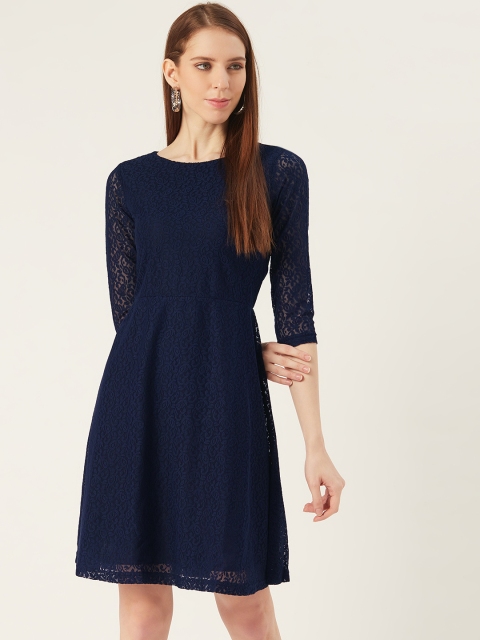 

VERONIQUE Women Navy Blue Lace A-Line Dress