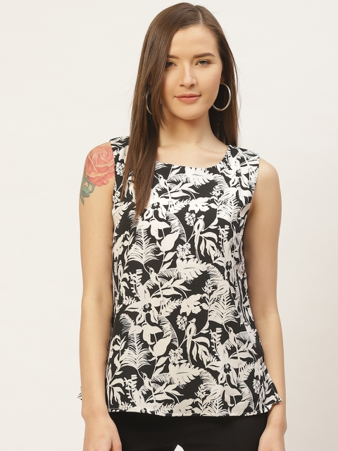 

VERONIQUE Women Black & White Tropical Print Top