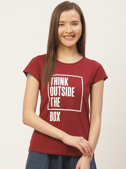 

VERONIQUE Women Maroon and White Printed Round Neck T-shirt